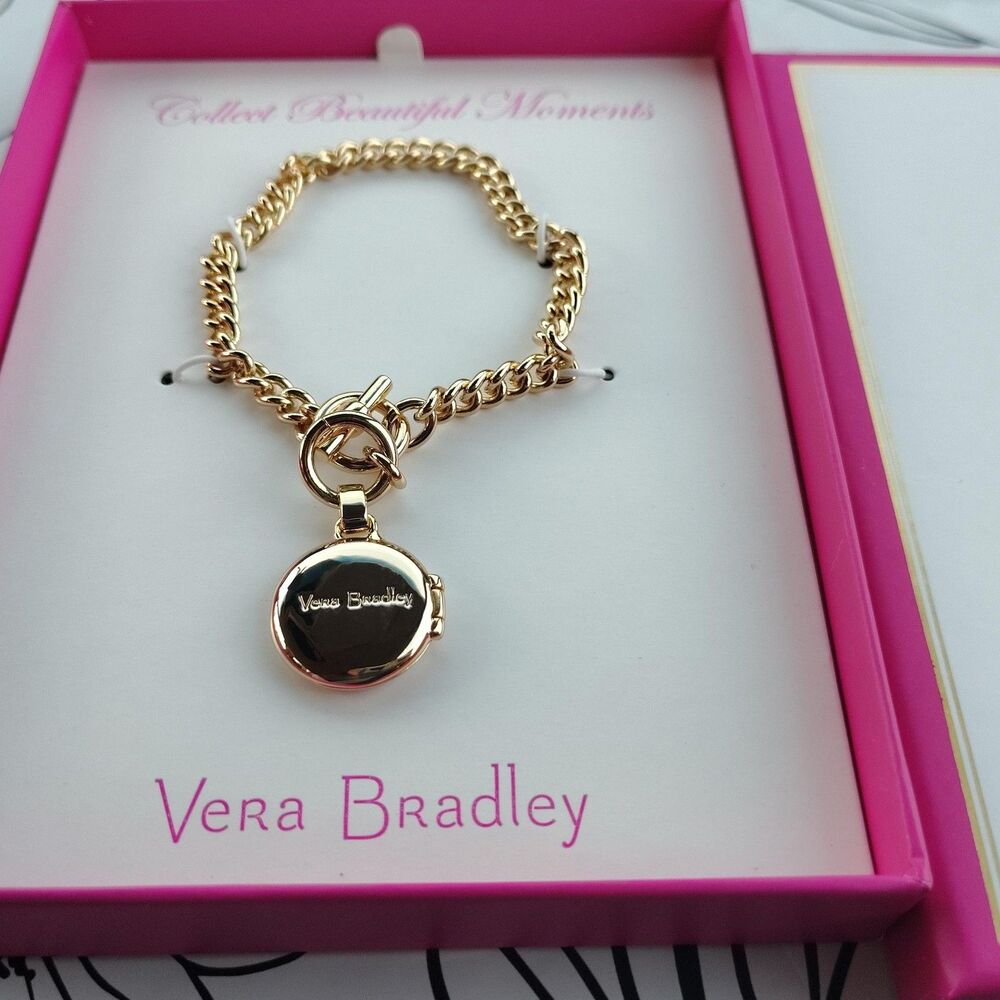 Vera Bradley Collect Moments Bracelet Gold Tone Chain Locket Charm Jewelry Gift
